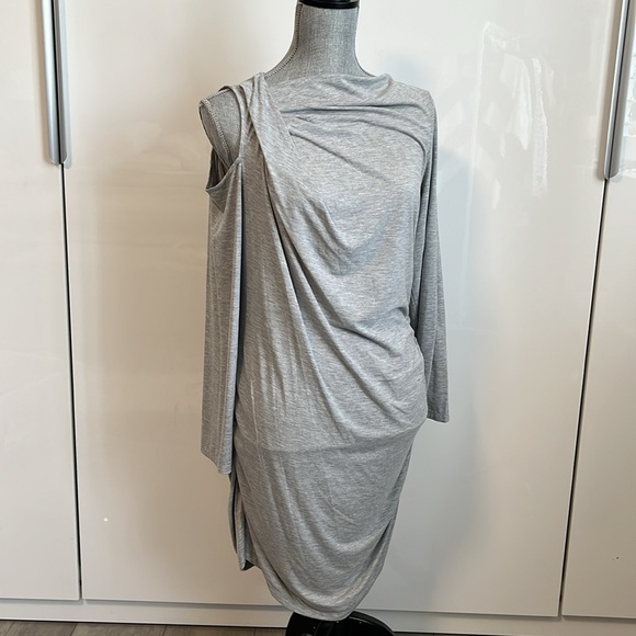 BRIAN BAILEY NWOT Grey Cotton Dress Cut Out Long Sleeve Jersey Fitted, Size XL - Picture 7 of 11